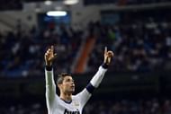 Real Madrid's Cristiano Ronaldo celebrates after scoring in Madrid on May 8, 2013